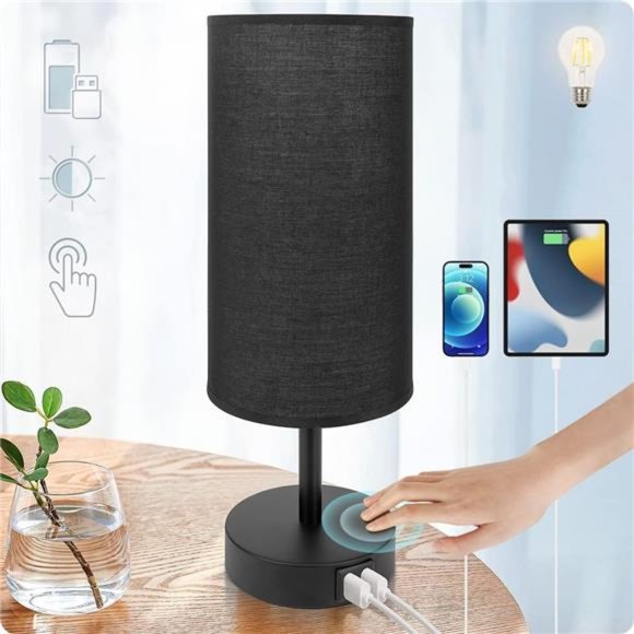 Bedside Lamp with USB Port - Touch Control Table Lamp for Bedroom 3 Way Dimmable - Picture 1 of 5
